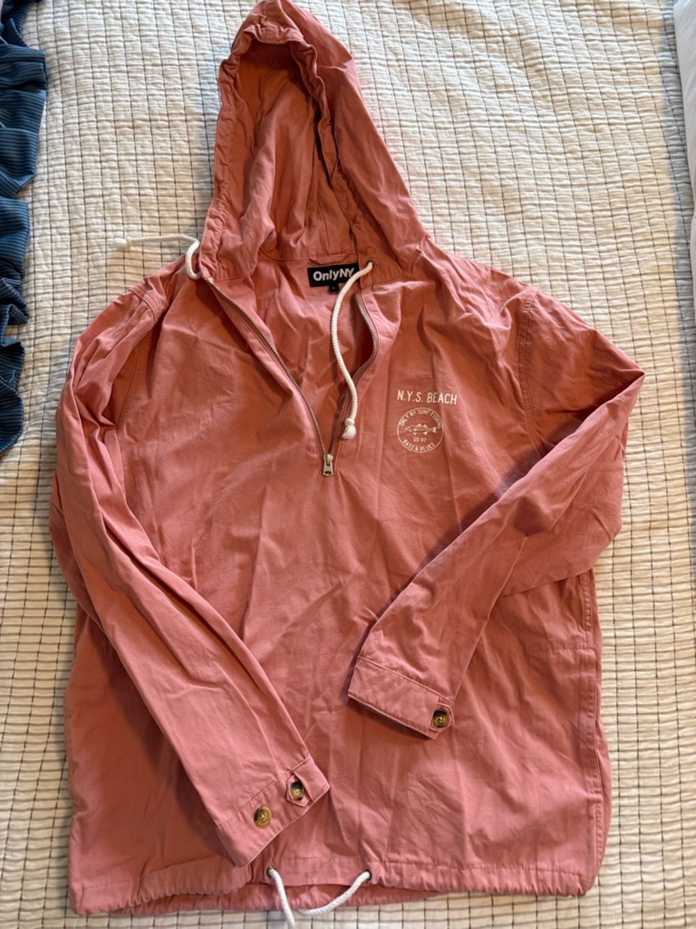 Only NY Dusty Rose Half-Zip Hooded Pullover with N.Y.S. Beach Graphic